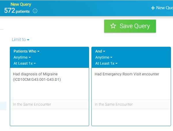 Figure 13: Query of Migraine and Emergency Room Visit  